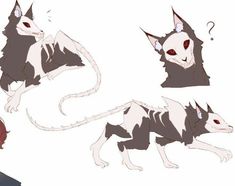 some drawings of an animal with red eyes