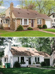 before and after photos of a brick house