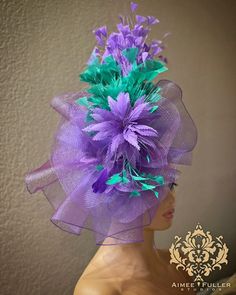 Aimee Fuller Kentucky Derby Fascinator, Purple and Green Fascinator, Feather Frenzy Fun Easter Hat, Big Del Mar Hat, Royal Ascot Fascinator - Etsy Ostrich Feather Fascinator For Royal Ascot Races, Royal Ascot Ostrich Feather Fascinator, Purple Feather Headpieces For Spring, Purple Feathered Headpieces For Kentucky Derby, Feather Headpiece For Kentucky Derby Races, Feather Headpieces For Kentucky Derby Races, Feathered Headpiece For Royal Ascot Races, Purple Mini Hats With Feathers For Kentucky Derby, Purple Feathered Mini Hats For Kentucky Derby