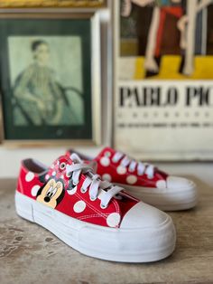 Label: Disney Size: Ladies 10 Condition: excellent with minor wear This item is preloved. Please let us know if you have any questions. Fun Low-top Sneakers With Cartoon Print, Casual Mickey Mouse Lace-up Sneakers, Casual Low-top Sneakers With Character Print, Disney Mickey Mouse Low-top Sneakers, Cute Mickey Mouse Low-top Sneakers, Cute Minnie Mouse Low-top Sneakers, Cute Low-top Sneakers With Mickey Mouse Design, Mickey Mouse Themed Fun Round Toe Sneakers, Cute Low-top Mickey Mouse Sneakers