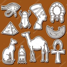 the egyptian symbols and their meanings in black and white on a brown background stockvectors