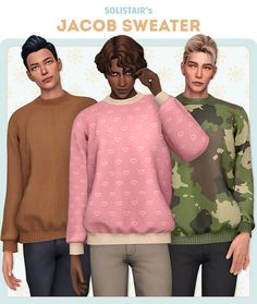 three people wearing sweaters with hearts on them