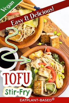 two wooden bowls filled with food on top of a table