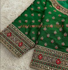 Green Work Blouse Designs Latest, Latest Maggam Designs For Blouses, Simple Green Blouse Designs For Saree, Green Blouse Designs, Handwork Blouse, Maggam Blouse, Silk Saree Blouse Designs Patterns, Embroidery Blouses