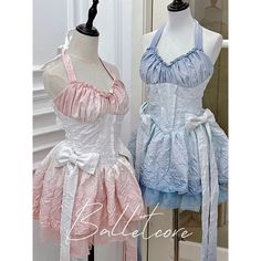 Pink - Blue Summer Lolita Angel Dress ON722 - dress Blue Halter Neck Mini Dress With Ruffles, Blue Mini Corset Dress For Summer, Blue Ruffled Corset Dress For Summer, Basque Waist, Angel Dress, Jumper Skirt, Sleeves Dress, Dress Top, Girly Fashion