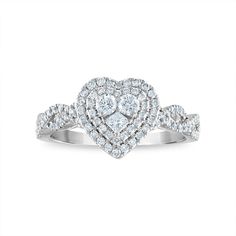 1/2 CTW Diamond Heart Ring in 10KT White Gold Classic Diamond Ring For Valentine's Day Proposal, Anniversary Heart Cut Brilliant Ring, Valentine's Day Diamond White Promise Ring, Valentine's Day White Gold Diamond Ring, Diamond Heart Ring For Promise Occasions, Heart-shaped Brilliant Cut Diamond Ring For Proposal, Heart Shaped Diamond Ring With Halo Setting For Proposal, Heart-shaped Diamond Ring With Center Stone, Valentine's Day White Diamond Proposal Ring