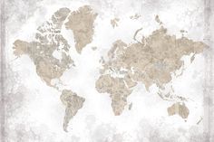 an old world map with grungy paint on the edges, in shades of beige and white