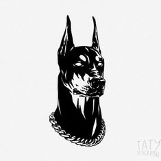 a black and white drawing of a dog with chains on it's collars