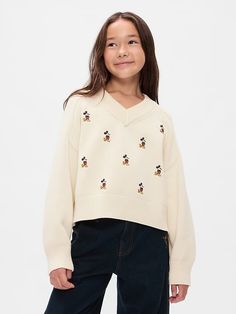 Gap × Disney Kids Mickey Mouse Embroidered Sweater | Gap Embroidered Disney, Disney Kids, Embroidered Sweater, New School, Girl Sweatshirts, Oversized Sweater, Iconic Characters, Disney Mickey Mouse, Toddler Gifts