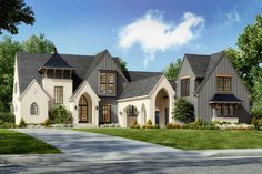 this is an artist's rendering of the front elevation of these luxury home plans