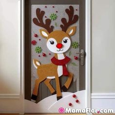 an image of a door decorated with reindeers