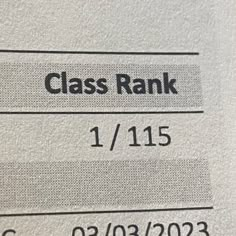 a close up of the name and number of a class rank on a piece of paper