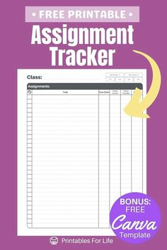 the free printable assignment tracker for students to use in their classroom or home office