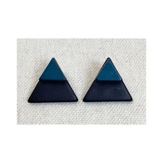 Smaller dark blue triangle stacked on larger black triangle post earrings  will ship with new silicone earring backs Glass Pendant Necklace, Geometric Earrings, Earring Backs, Green Glass, Jewelry Earrings Studs, Glass Pendants, Large Black, Columbus, Post Earrings