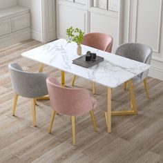 a marble table with four chairs around it