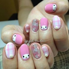 Kawaii Nail Art, Cute Nail Art, Makeup Nails, Gel Nails, Nail Manicure Kawaii Nail Art, Nail Drawing, Anime Nails, Racun Shopee, Ideas Handmade, Soft Nails