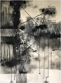 an abstract painting with black and white colors