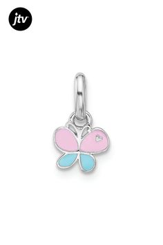 Rhodium over sterling silver children's pink and blue color enameled small butterfly pendant with polished finish. Measures approximately 1/2"L x 1/4"W. Small Butterfly, Butterfly Pendant, Blue Color, Sterling Silver, Pendant, Silver, Pink, Blue, Color