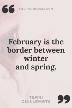 a quote from terri gullemets that reads, february is the border between winter and spring