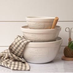 Audrey's Audrey's - White Cottage Ceramic Mixing Bowls (SET OF 3) White Antique Bowls, White Mixing Bowl, Kitchen Table With White Bowl, Neutral Mixing Bowls, French Country Bowls, Hearth And Hand Mixing Bowl, Bowls Aesthethic, Household Accessories Products, Kitchen Bowl Set