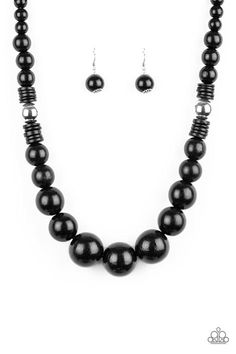 Infused with dramatic silver beads, an array of shiny black wooden beads drape across the chest for a summery look. Features a button-loop closure. Sold as one individual necklace. Includes one pair of matching earrings. Paparazzi Accessories Jewelry, Black Bead Necklace, Wooden Necklace, Wood Necklace, Free Earrings, Paparazzi Accessories, Black Necklace, Paparazzi Jewelry, Silver Accents