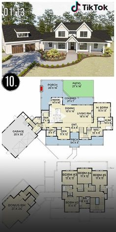 the floor plan for this modern house is shown in two different views, and has three separate