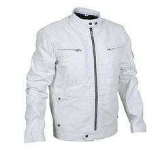 Flawless White Bomber Leather Racer Jacket White Leather Jackets, Leather Racer Jacket, Puffer Jacket Men, Casual Leather Jacket, Best Leather Jackets, White Leather Jacket, Racer Jacket, Slim Fit Jackets, Men's Leather Jacket