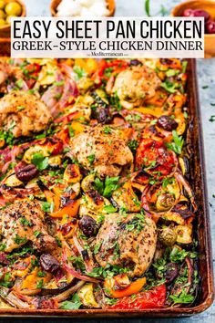 a sheet pan filled with chicken and vegetables