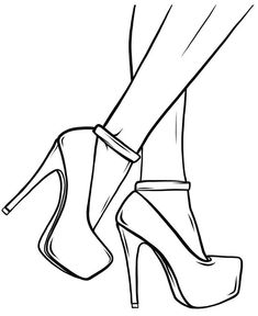 a woman's legs and high heeled shoes in black and white coloring pages