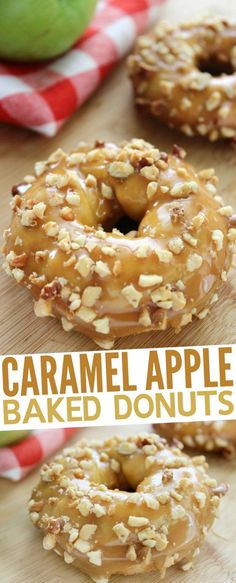 caramel apple baked donuts on a cutting board