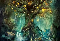 Forest Luminescent Sparkling Tree Photography Backdrop Fantasy Poster, Fairy Tree, Magic Forest, Fantasy Forest, Hur Man Målar, Forest Wallpaper, Fantasy Art Landscapes, Arte Fantasy, Magical Forest