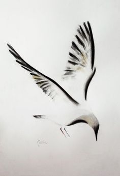 a drawing of two birds flying in the sky