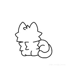 a drawing of a cat sitting down with its tail curled up and eyes closed, on a white background