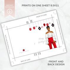 an image of a woman in red pants and white top on a sheet of paper