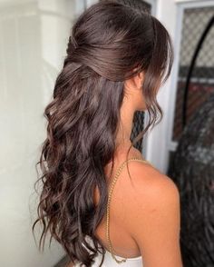 Ideas For Prom Hair, Curls For Bridesmaid, Curls Hairstyles For Prom, Hair Styles Curls Formal, Hair Styles Curled Half Up Half Down, Hairstyle Down With Curls, Curled Hairstyles Bridesmaid, Curled Hair For Formal, Hair Up Looks