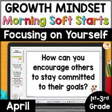 a computer screen with the text growth minds morning off starts focusing on yourself how can you engage others to stay connected to their goals