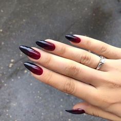 Fall Pink Nails Red And Black Nail, Almond Nails Red, Black Ombre Nails, Red Ombre Nails, Gothic Nails, Goth Nails, Edgy Nails, Grunge Nails