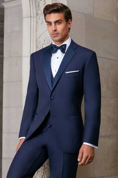 This is the Navy 2 button notch Ike Behar tuxedo! This outfit is one of our most popular options for rental for prom and weddings. The rental includes coat, pants, shirt, vest, tie or bow tie, studs and cuff links, and a pocket square. 

We also have this as an option for purchase too!
$899 
Includes coat, pants, shirt, vest, tie or bow tie, and a pocket square. Navy Tuxedo Wedding, Blue Tuxedo Wedding, Navy Tux, Navy Tuxedos, Blue Tuxedo, Wedding Tux, Blue Tuxedos, Slim Fit Tuxedo, Wedding Suits Groom