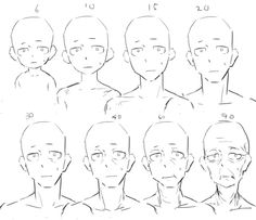 the different facial expressions in an anime character's face and head, from front to back