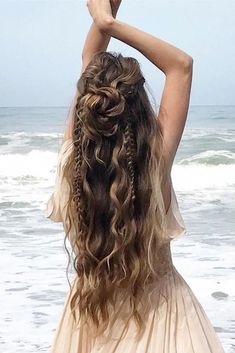 Braids Hairstyles Bridesmaid, Really Long Hair Styles, Sea Braids, Rustic Wedding Hair, Awards Banquet, Ocean Hair, Debut Ideas, Growing Your Hair Out, 2024 Prom