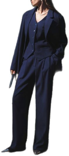 Classic Dress Pants With Vertical Stripes For Work, Pinstripe Three-piece Suit With Notch Lapel For Work, Tailored Dress Pants With Vertical Stripes For Work, Tailored Vertical Stripe Dress Pants For Work, Loose Trousers, Online Fashion Store, Three Piece Suit, Suit Fabric, Single Breasted Jacket