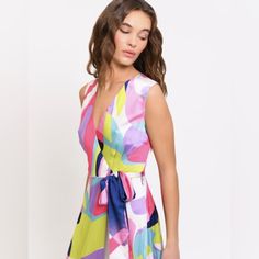 Brand: Hutch Size: S Color: Multicolored Abstract Pattern Material: Linen Features: This Vibrant Midi Wrap Dress Features A Colorful Abstract Pattern With Double Straps And A Surplice Bodice. It's Crafted From Linen And Lined For Comfort. The Dress Is Designed With Tiered Layers Adding A Playful Movement, Perfect For Any Daytime Or Casual Event. Sample. Condition: New With Tags Occasions: Ideal For Daytime Outings, Brunch, Or Casual Gatherings. Multicolor Fitted V-neck Sleeveless Dress, Pink A-line Sleeveless Dress For Spring, Pink V-neck Sleeveless Summer Dress, Sleeveless Midi Dress With Vibrant Print For Party, Sleeveless Dresses With Vibrant Print, Sleeveless Pink Mini Dress For Garden Party, Pink A-line Sleeveless Summer Dress, Pink Sleeveless Mini Dress For Garden Party, Sleeveless Multicolor Dress For Garden Party