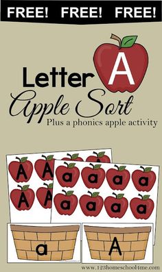 the letter a apple sort activity is shown