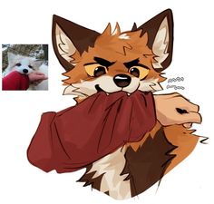 a drawing of a fox with a scarf around it's neck and an image of a dog in the background