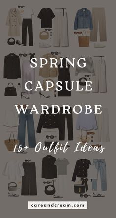 Spring Capsule Wardrobe + Outfit Ideas Womens Casual Capsule Wardrobe, All Season Wardrobe Capsule, Look For Less Outfits, Spring 2024 Capsule Wardrobe Over 40, Cute Travel Outfits Spring, 1 Week Summer Travel Outfits, Capsule Wardrobe 2025 Summer, Casual Spring Capsule Wardrobe 2024, Capsule Wardrobe 2 Weeks Europe