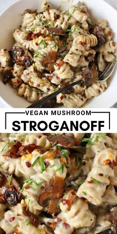 vegan mushroom stroganonoff in a white bowl