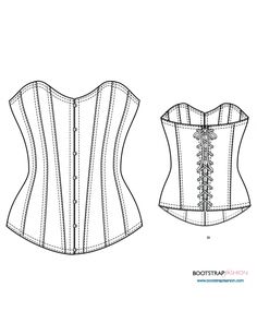 the front and back views of a corset