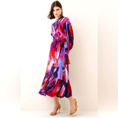 Gorgeous Karen Millen Midi Dress In Perfect Condition Besides One Tear In Side Of Waist As Pictured. Purple Maxi Dress With Vibrant Print For Spring, Purple Maxi Dress With Vibrant Print, Karen Millen, Pink Purple, Dresser, Size 4, Midi Dress, Womens Dresses, Purple