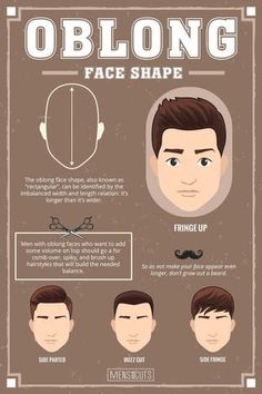 Oblong Face #faceshape #faceshapes #oblongface ★Face shapes guide to matching your haircut perfectly. Take advantage of your unique face shape features and enhance them with your head and facial hair.★ See more: #menshaircuts #menshairstyles Mens Hairstyles Oval Face, Haircut Guys, Haircut Guide, Hairstyles Asian