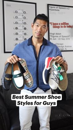 Best Shoes for Men in the Summer
 • Sneaker Loafers
 • Penny Loafers
 • Designer Loafers
 • Espadrilles 
 • Slippers / Slip Ons 
 • Sneakers Styles For Guys, Designer Loafers, Summer Shoe, Best Shoes For Men, Best Shoes, Shoes For Men, Slip Ons, Penny